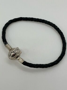 Michael Hill 925 Sterling Silver Black Leather Charm Bracelet | 6.6” L